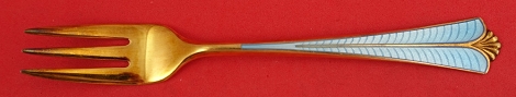 Pastry Fork 3-tine w/ light blue enamel vermeil 5 3/4